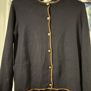 Mango Black Cardigan with Brown Trim. New with tag